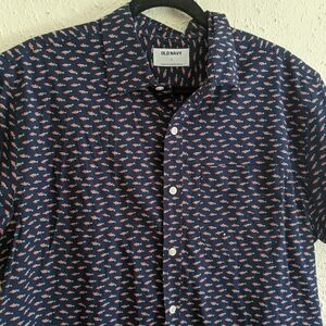 Old Navy Fish Printed Button Down Short Sleeve Shirt